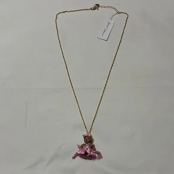 Betsey Johnson Cheerleader Bear Pendant Necklace Pink NWT - Picture 3 of 10